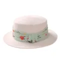 Vrouwen Franse Elegante Platte Strohoed Zomer Vakantie Zonbescherming Boater Hoed - M (56-58cm) / Bloemen Geplooide Lint + Witte Platte Top Strohoed