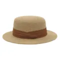 Franse elegante strohoed met platte bovenkant voor dames met bruin lint, zomerse strandhoed zonnekap. - M (56-58cm) / Koffie Drievoudige Lint + Khaki Platte Top Strohoed