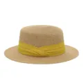 Franse platte strohoed met gele lint voor zomer strand zonbescherming stijlvolle hoed - M (56-58cm) / Gele Drievoudige Lint + Khaki Platte Top Strohoed
