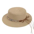 Franse elegante strohoed met platte kroon en strik, stijlvolle zomerse strandvakantie zonnedoek. - M (56-58cm) / Vintage Gevlochten Touw Hoedband + Khaki Platte Top Strohoed