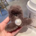 Molla per capelli in peluche marrone con grande perla accessorio elegante inverno 1pz - Marrone scuro