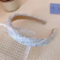 Joli serre-tête tricoté bleu, bandeau large en tweed doux pour femme, style polyvalent. - qd21# Bandeau Bleu