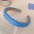 Serre-tête large en tricot bleu accessoire de cheveux en peluche doux mode quotidienne - qd24# Bandeau Bleu