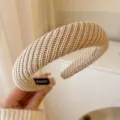 Serre-tête épais en tricot beige accessoire de cheveux doux en peluche style hivernal - qd2# Bandeau Tissé Thé au Lait