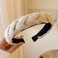 Bandeau tressé en tricot doux pour femmes, cerceau de cheveux en peluche, accessoire joli. - qd6# Bandeau Peluche Blanc Cassé
