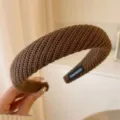 Serre-tete large en tricot marron, bandeau souple en peluche, accessoire de coiffure chic. - qd7# Bandeau Tissé Caramel