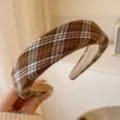 Bandeau large en tricot à carreaux marron vintage hiver anneau de cheveux en peluche - qd9# Bandeau Bicolore