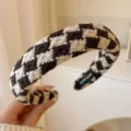Serre-tête large en tricot pied-de-poule rétro hiver accessoire de cheveux confortable - qd10# Bandeau Damier