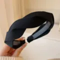 Serre-tête large en tissu torsadé noir, accessoire élégant avec nœud pour la coiffure. - qd14# Bandeau Croisé Noir