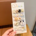 Joli ensemble de pinces à cheveux pour enfants ours cœur perle accessoires mignon - Ensemble de 5 Pièces Ours Blanc