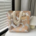 Sac Cabas en Toile avec Feuilles Dorees et anses en corde de chanvre sac epaule decontracte - Feuille de Monstera dorée