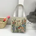 Gewebte Blumen Stickerei Segeltuch Tragetasche für Damen, lässige Umhängetasche Handtasche. - Stil 2