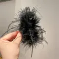 Black feather hair claw clip large fluffy shark clip elegant hair styling accessory for women - Black