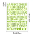 Detail van het groene letters en cijfers stickerblad met afmetingen voor journal DIY. - Lichtgroen