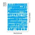 Detail view of 0.5 inch bold letter and number sticker sheet with clear product dimensions. - Light Blue