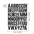 Gros plan détaillé de la feuille d'autocollants alphabet en vinyle noir avec dimensions. - Majuscules Noires