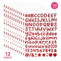 set de 0.5 pouces autocollants alphabet paillettes rouges 12 feuilles 1356 pcs pour diy loisirs - 12 Feuilles Rouge Paillettes