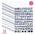 Autocollants de lettres pailletées 0,5 pouces 12 feuilles 1356 pcs alphabet chiffres pour loisirs - 12 Feuilles Bleu Paillettes
