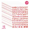 Autocollants lettres paillettes 0.5 pouces, 12 feuilles 1356 pcs alphabet pour loisirs et cartes. - 12 Feuilles Rose Paillettes