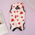 Cute red heart print pet post-surgery suit, breathable cat recovery clothes with black trim. - Red Heart