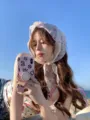 Summer lace floral headscarf women sun protection triangle hair band beach photo accessory - Triangle Scarf - Pink Floral