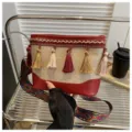 Sac bandouliere a franges ethnique, sac a epaule retro tisse avec sangle large coloree. - Rouge