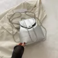 Sac à dos métallisé argenté femme tendance chaîne petit sac d'école quotidien decontracté - Argent