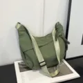 Sac bandoulière en nylon décontracté pour femme couleur unie simple sac hobo quotidien usage - Vert