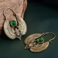 Böhmische Vintage Flügel Skarabäus Ohrringe mit grünem Edelstein Retro Bronzeschmuck - Gold