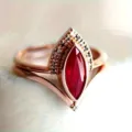 Exquisites Roségold Markise roter Stein Ring Set, vintage pave stapelbare Schmuck Detail. - Größe 6 / Roségold