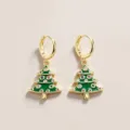 Pendientes de árbol de Navidad chapados en oro esmalte verde cristales coloridos fiesta - Pendientes