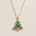 Collar de Árbol de Navidad Dorado con Esmalte Verde y Pedrería de Colores Joya Festiva Elegante - Collar