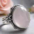 Vintage Silberring mit rosa Stein Retro Blumen Design elegante Damen Schmuck Detailansicht - Größe 6 / A668 Antiksilber