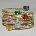Anillo multicapa de piedras preciosas de colores con pavé de cristales para mujeres - Talla 5 / Dorado