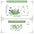 Détail d'adhésif mural papillon plante tropicale montrant la disposition et dimensions de feuille. - LH19008