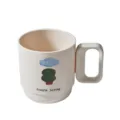 Minimalist ceramic mouthwash cup with cute tree and cloud print, ideal for bathroom. - 420ml / Clouds and Trees