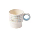 Plastic mouthwash cup with round handle, cute dot grid pattern and inspiring text. - Blue