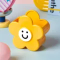 Boîte de rangement de bureau fleur jaune mignonne, porte-stylo en plastique pour organisation. - Fleur / Patch adhésif