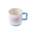 Plastic mouthwash cup featuring a cute heart shaped handle and plaid print for daily dorm use. - Blue