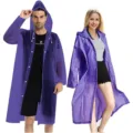 EVA langer Regenmantel für Erwachsene, wiederverwendbarer Kapuzen-Regenponcho für Damen u. Herren. - Lila