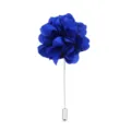 Blue fabric flower lapel pin for men and women wedding suit accessory long needle brooch. - Sapphire Blue