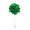 Green fabric flower lapel pin boutonniere for suit accessory with long needle brooch. - Green