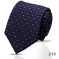 Men's stylish business tie featuring navy blue fabric with red and white dot grid pattern. - Pattern 210