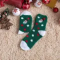 Weihnachten flauschige Socken Damen Winter dick Korallenfleece süße Santa Bodensocken - 1 Paar (Ornament Kugel Verpackung) / Grüner Weihnachtsmann