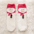 Weihnachten Schneemann Korallenfleece Wadenlange Socken Dicke Warme Hausschuhe Rot Weiß - 1 Paar (Socken ohne Verpackung) / Rot-weißer Weihnachtsschneemann