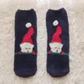 Weihnachten Korallenfleece dicke flauschige warme Wintersocken mit süßem Weihnachtsmann - 1 Paar (Socken ohne Verpackung) / Dunkelblau Weihnachtsmann
