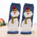 Dicke Korallenfleece Weihnachts-Schneemann Wadenstrümpfe, süße flauschige Haussocken. - 1 Paar (Socken ohne Verpackung) / Blauer Schneemann