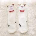 Weihnachten kuschelige flauschige Plüsch Socken mit süßem Rentier 3D Dekor Damen Winter warm - Socken Ohne Verpackung / Weihnachtssocken 04