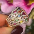 Luxuriöser mehrreihiger Wellenring funkelnde Diamanten bunter Zirkonia in Roségold Detail. - 6# / Ring (A548)