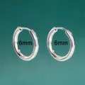 Pendientes de aro de cobre plateado minimalista, diseño redondo liso clásico de 6mm. - Oro Blanco 6mm